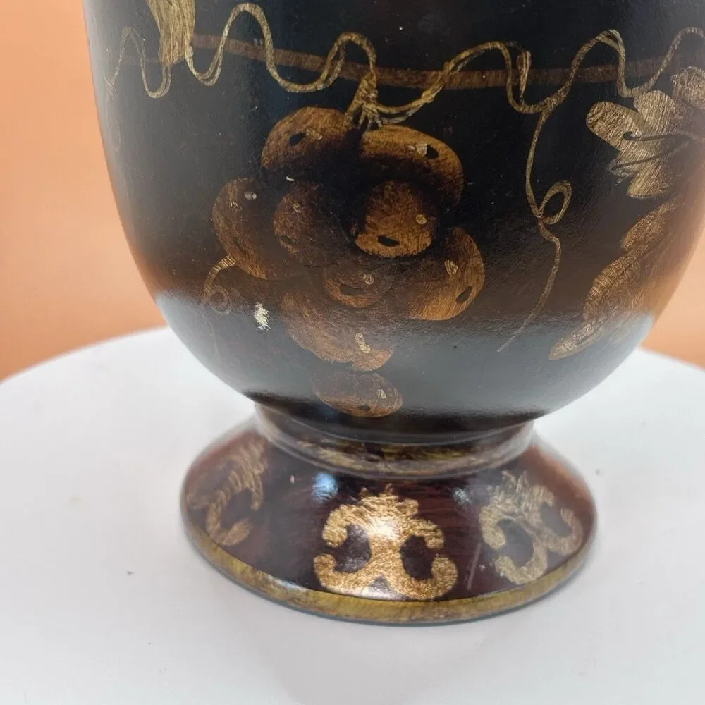 Decorative Black Lidded Urn Canister Gold Acorn Oak Leaf Harvest Decor 12